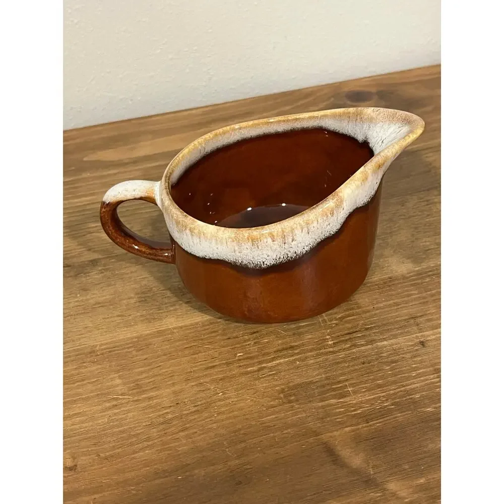 Vintage Brown Drip Glaze‎ Creamer and Sugar Bowl Set MCM Farmhouse Kitchen Decor